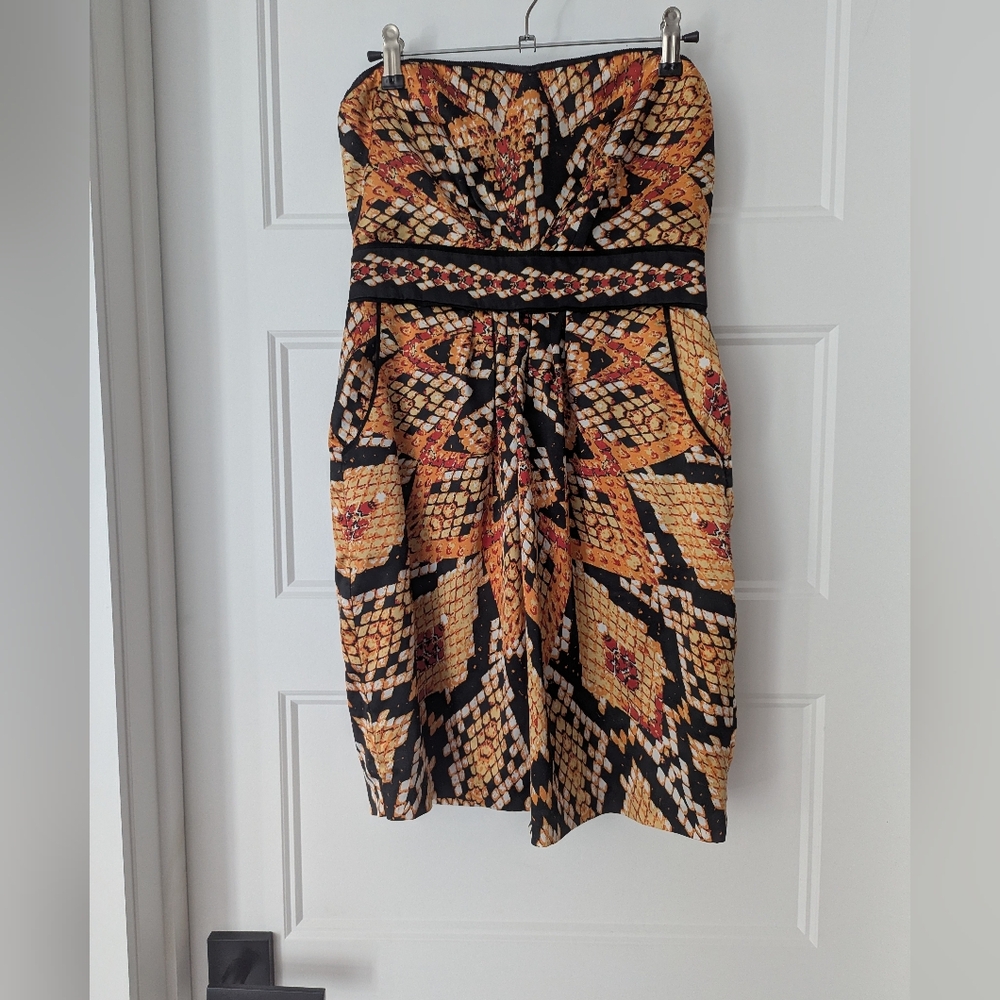Rampage Orange Black Ruched Strapless Dress